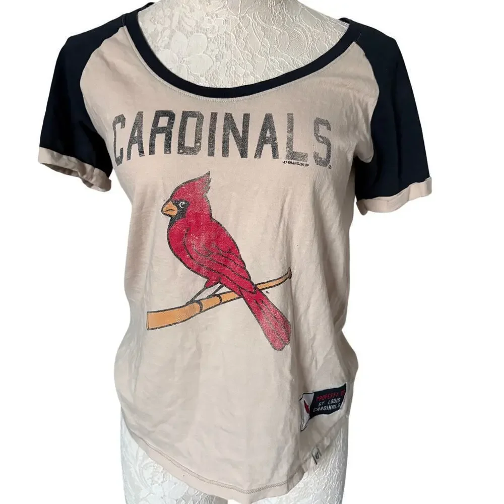 Saint Louis Cardinals Women's Henley 3/4 Length Tshirt 47 Brand 100% Cotton MLB